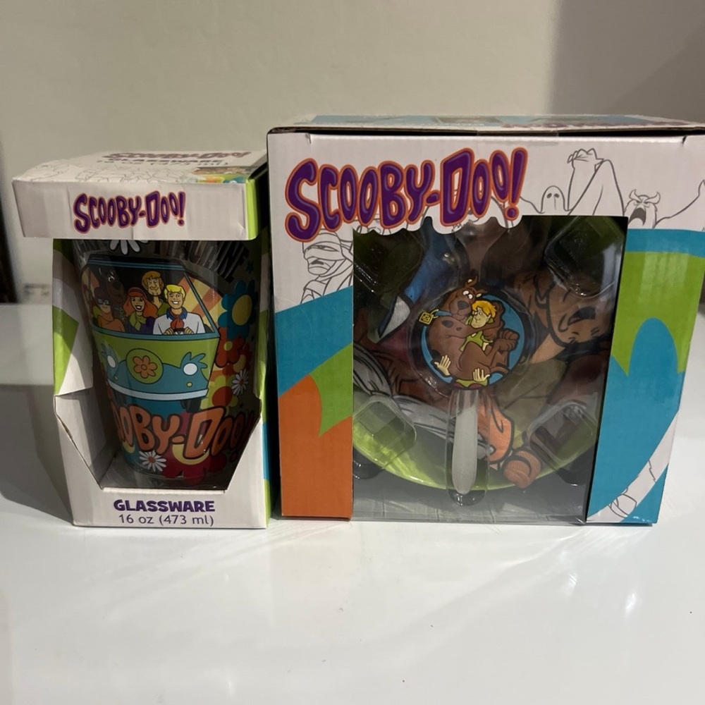 Scooby Doo Glassware 16oz & Cereal Bowl, Napkin &Spoon Breakfast Bundle Set New